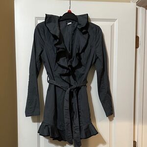 Vince Charcoal Ruffle Trench Coat